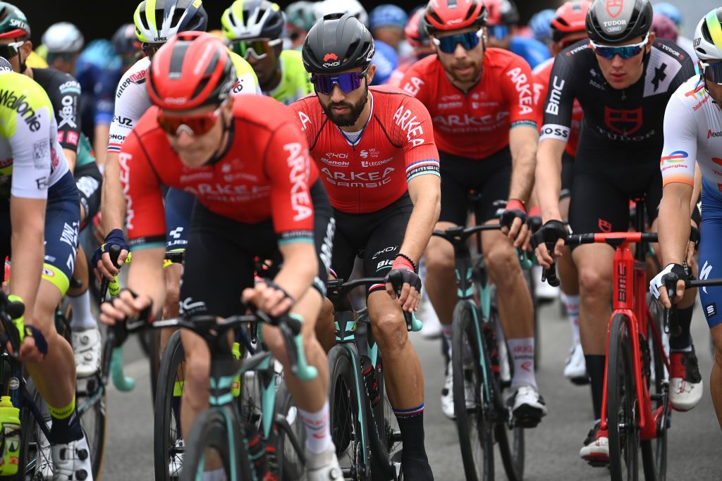 FOLIGNO ITALY MARCH 08 Nacer Bouhanni of France and Team Arka Samsic competes during the 58th TirrenoAdriatico 2023 Stage 3 a 216km stage from Follonica to Foligno 231m UCIWT TirrenoAdriatico on March 08 2023 in Foligno Italy Photo by Tim de WaeleGetty Images