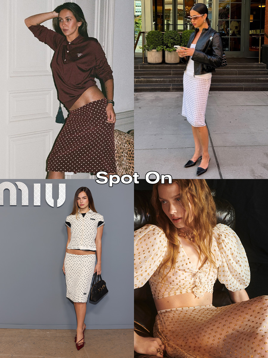 A collage of four polka dot skirt images with the words 