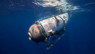 The Titan submersible prior to descending from the surface.