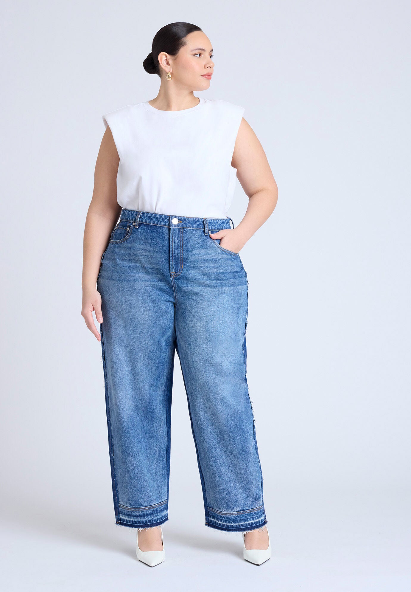 Two Tone High Rise Straight Leg Jean