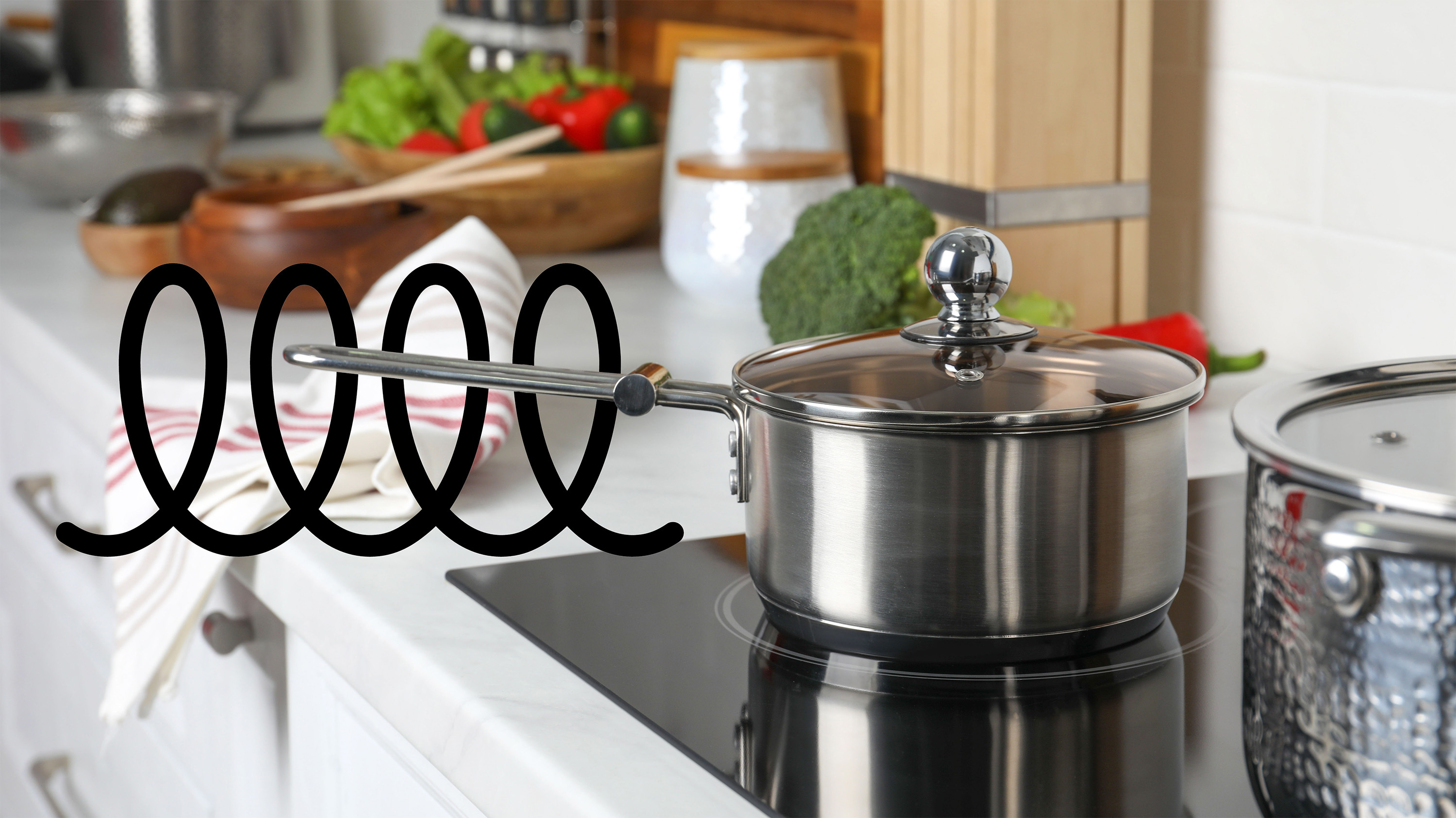 Induction cooktop with icon in background