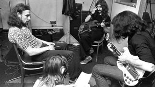 Black Sabbath June 17 1970 Geezer Butler Tony Iommi Ozzy Osbourne and Bill Ward at Regents Sounds during Paranoid sessions