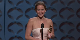 Jennifer Lawrence accepting her Oscar, Silver Linings Playbook 2013