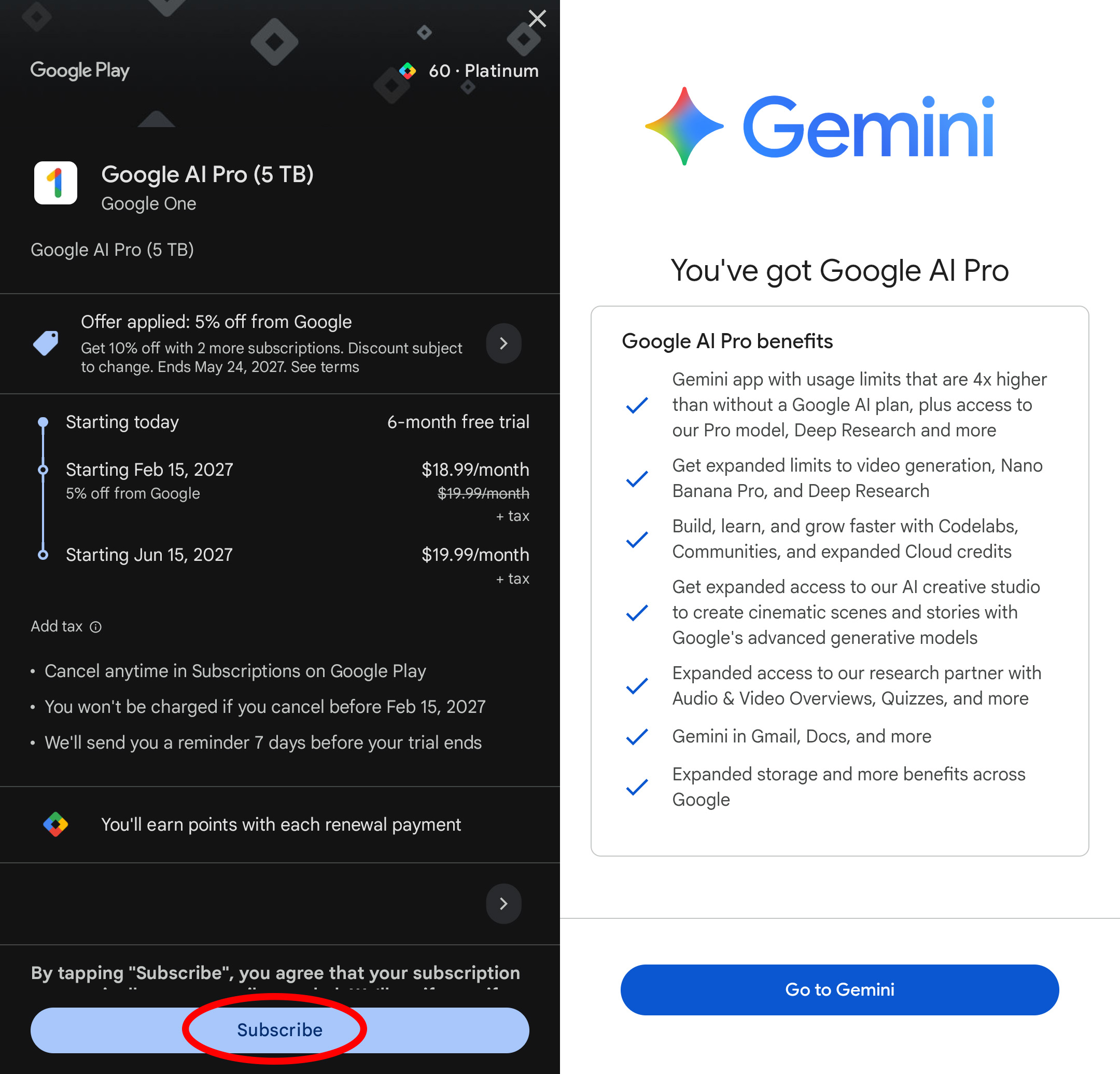 Starting a 6-month free trial of Google AI Pro on a Google Pixel 11