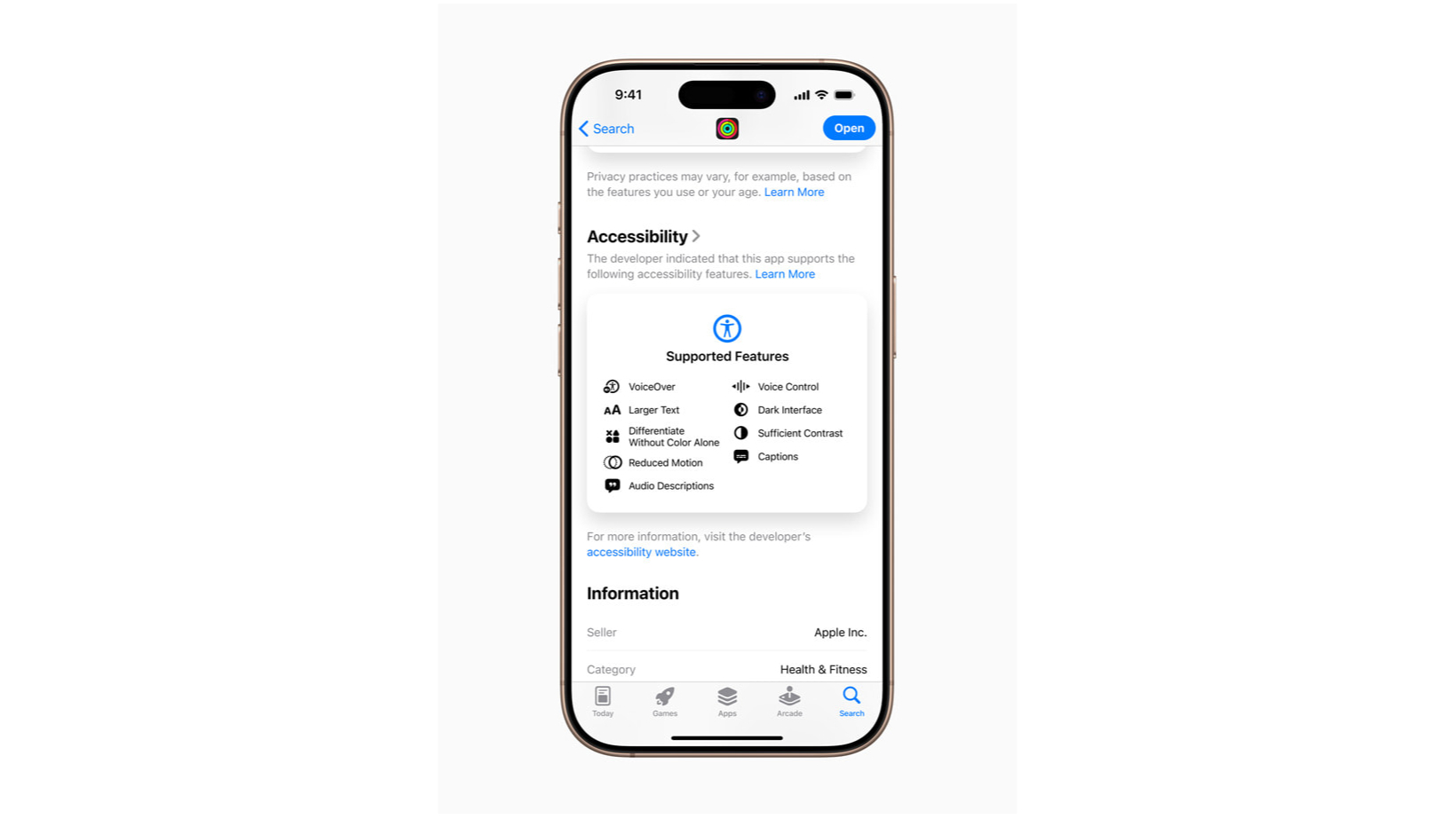 Accessibility labels app store