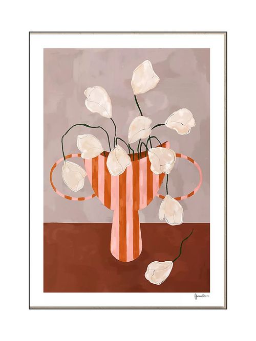 The Poster Club White Flowers in Striped Vase Art Print