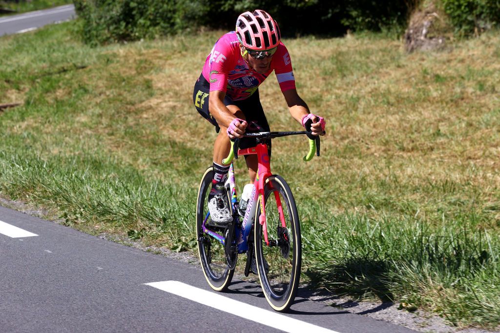 MEGEVE FRANCE JULY 12 Alberto Bettiol of Italy and Team EF Education Easypost attacks in the breakaway during the 109th Tour de France 2022 Stage 10 a 1481km stage from Morzine to Megve 1435m TDF2022 WorldTour on July 12 2022 in Megeve France Photo by Michael SteeleGetty Images