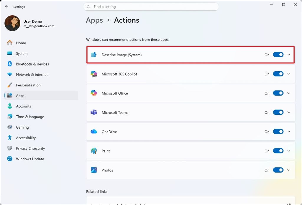 File Explorer AI actions controls