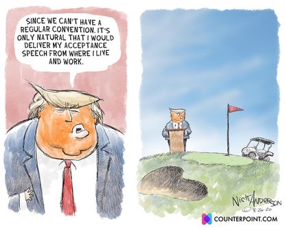 Political Cartoon U.S. Trump RNC golf