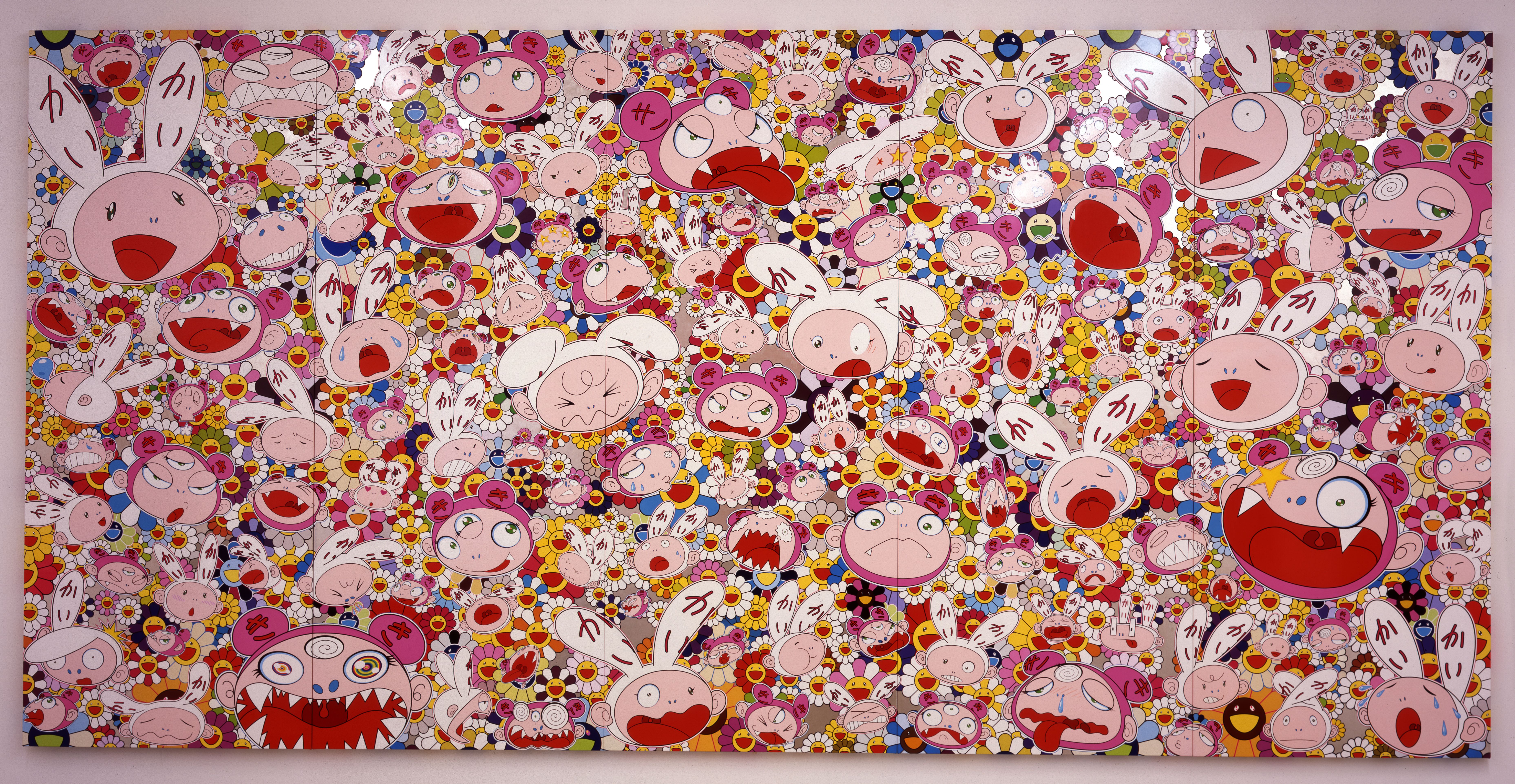 Hustle ’n’ Punch by Kaikai and Kiki, 2009. Takashi Murakami. Acrylic and platinum leaf on canvas mounted on aluminum frame; 3000 x 6080 mm. © 2009 Takashi Murakami/Kaikai Kiki Co., Ltd. All Rights Reserved