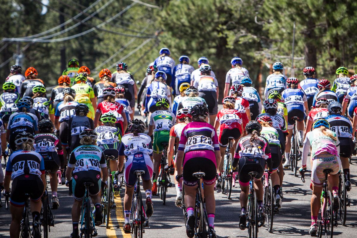 The womens field tackles one of the many rollers along todays route.