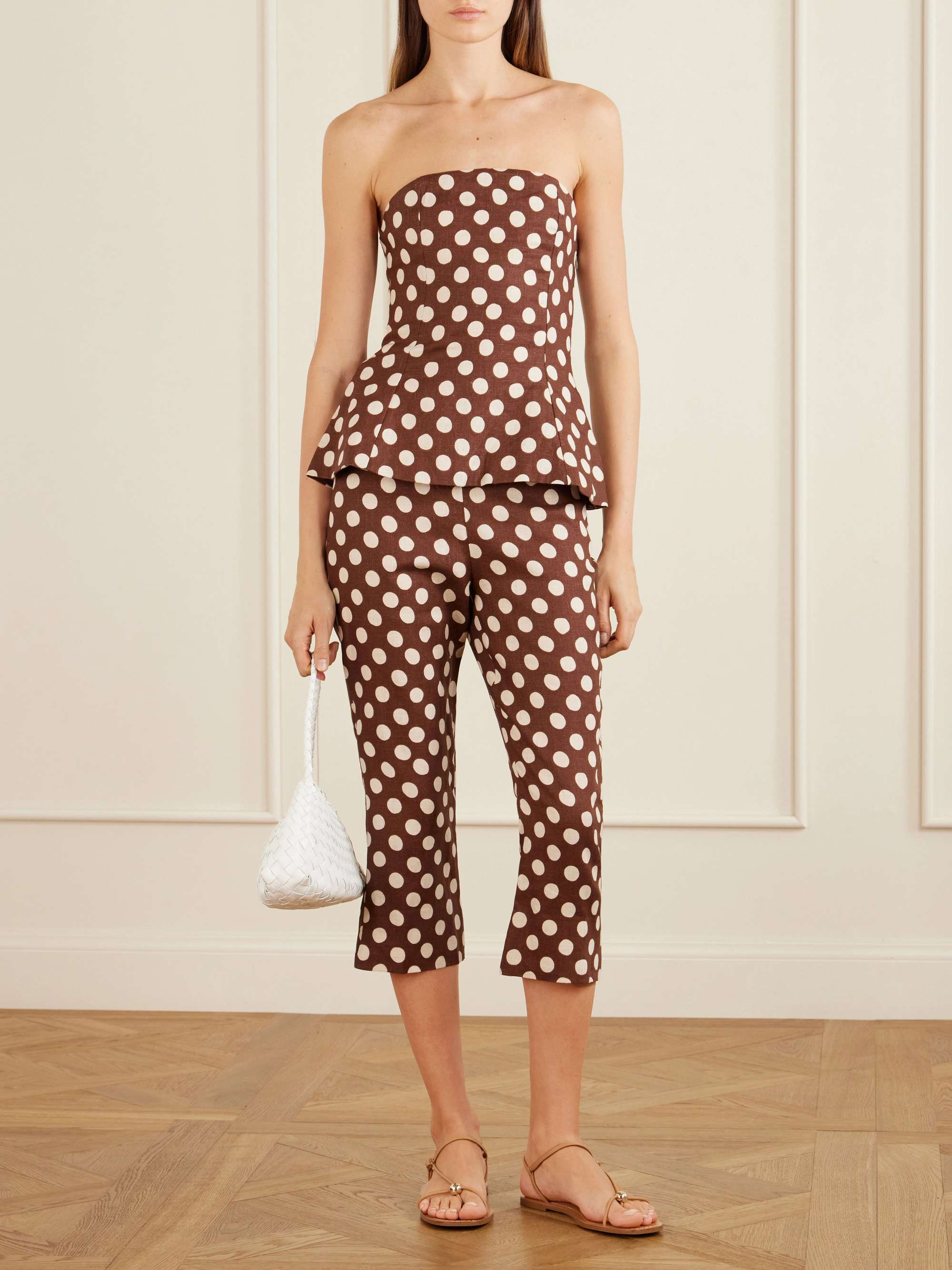 Valeria Polka-Dot Linen Straight-Leg Capri Pants