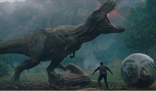 Jurassic World: Fallen Kingdom Rexy stomps the Carnosaurus