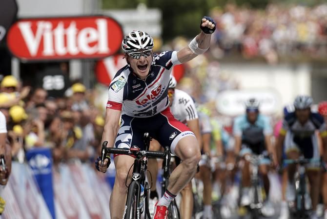 Andre Greipel (Lotto Belisol) celebrates his third stage win of the 2012 Tour de France.