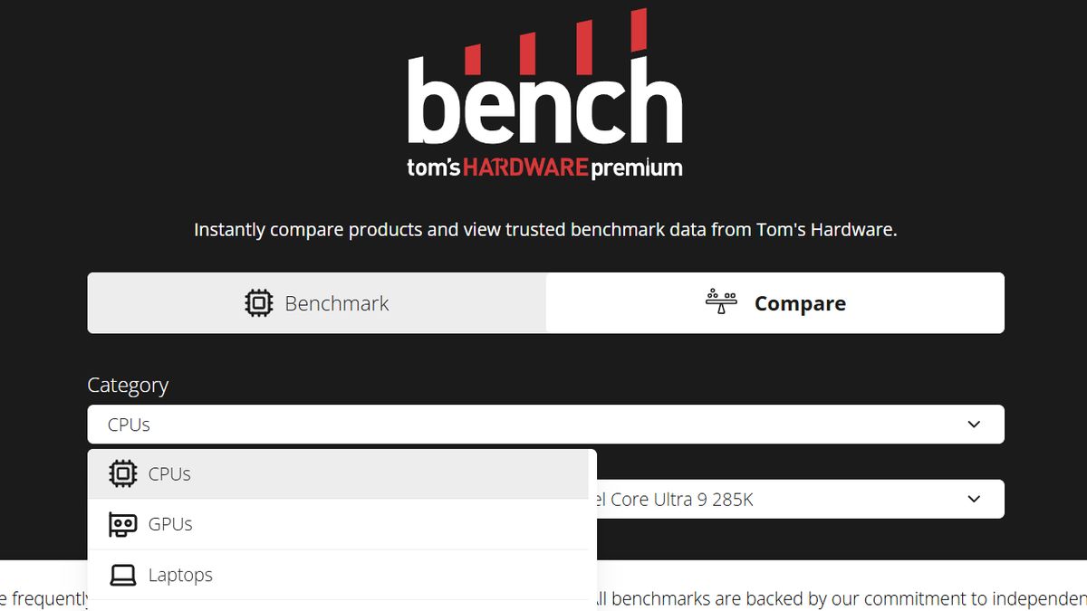 Bench category selection