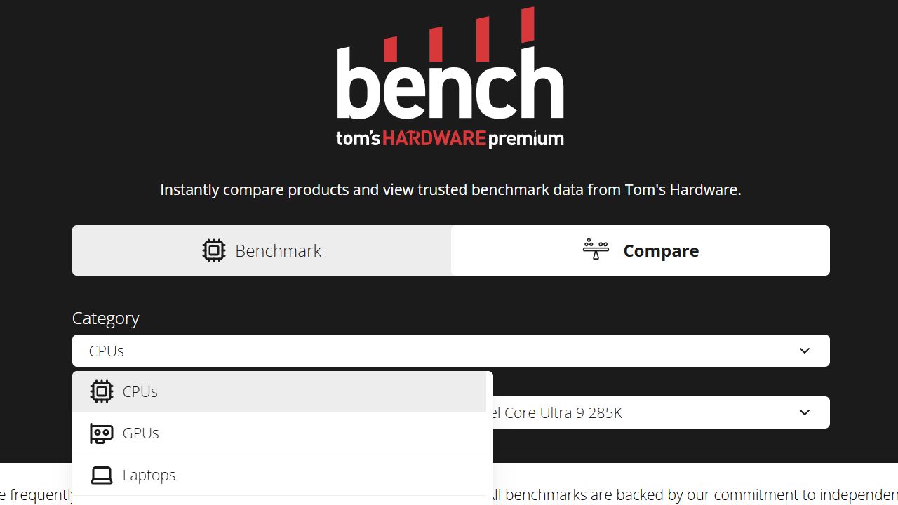 Bench category selection
