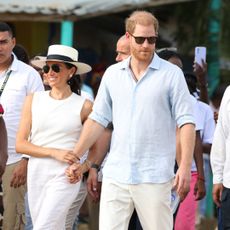 Prince Harry, Duke of Sussex and Meghan, Duchess of Sussex are seen in the streets of San Basilio de Palenque during a visit around Colombia on August 17, 2024 in Cartagena, Colombia