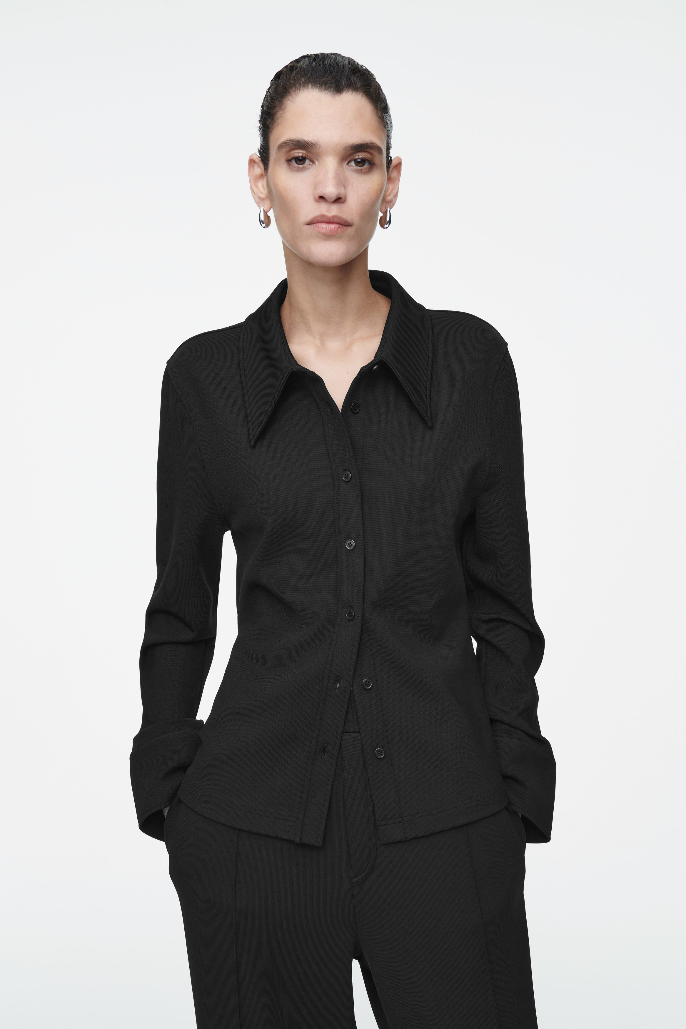 Slim Exaggerated-Collar Jersey Shirt