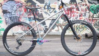 The Starling Roost hardtail MTB by a graffitied wall