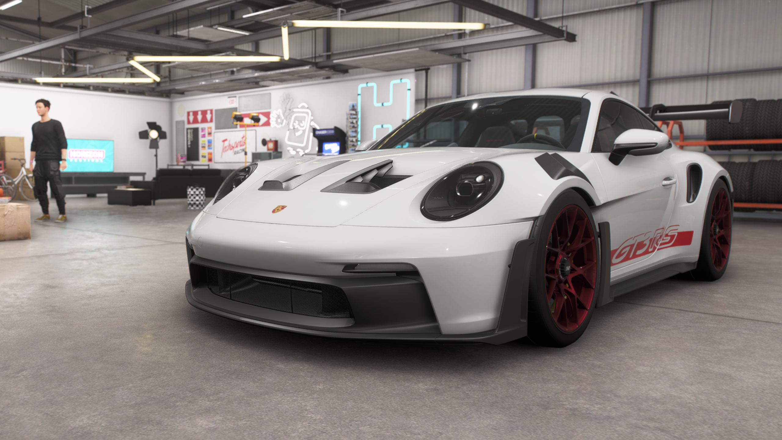 Forza Horizon 6 best cars: The 2023 Porsche 911 GT3 RS in a player's garage.