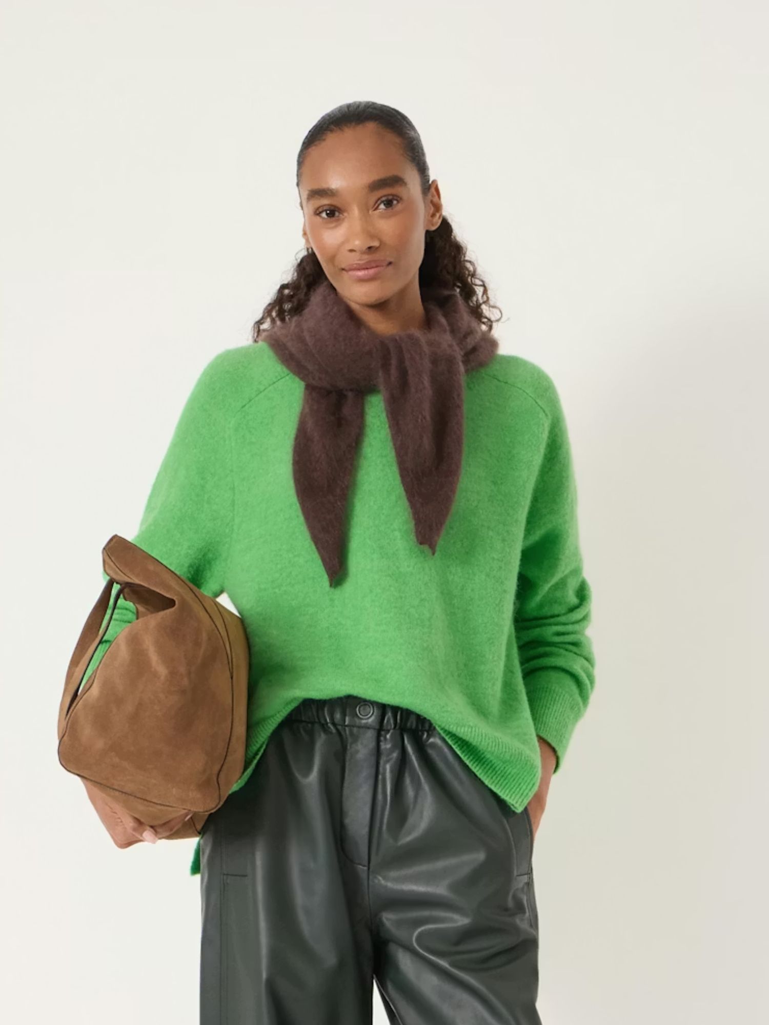 Hush Wool Blend Crew Neck Jumper in Vibrant Green on model
