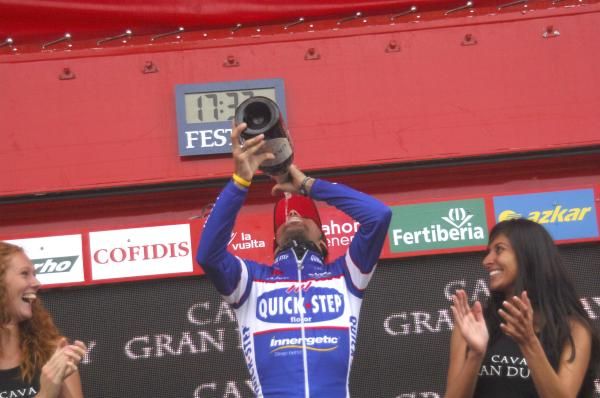 Carlos Barredo (Quick Step) celebrates on the podium
