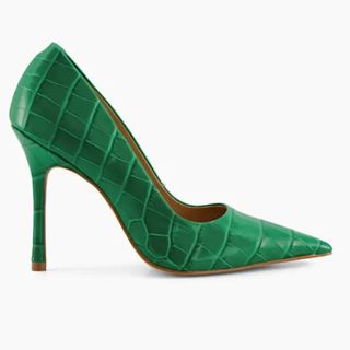 green mock croc heels