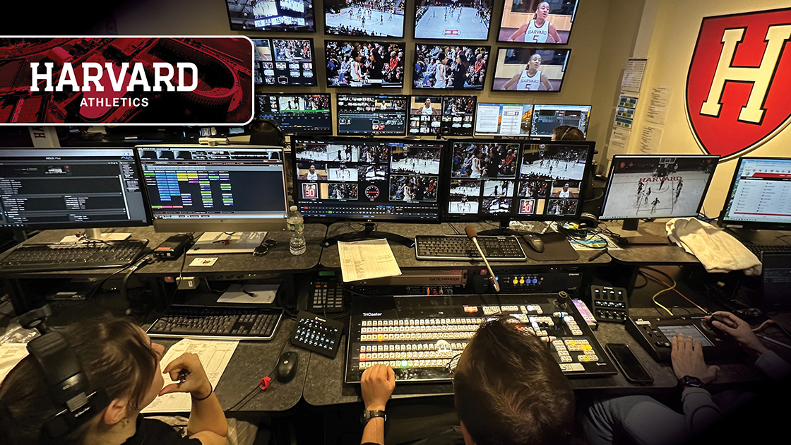 The Harvard athletics broadcast production control room. 