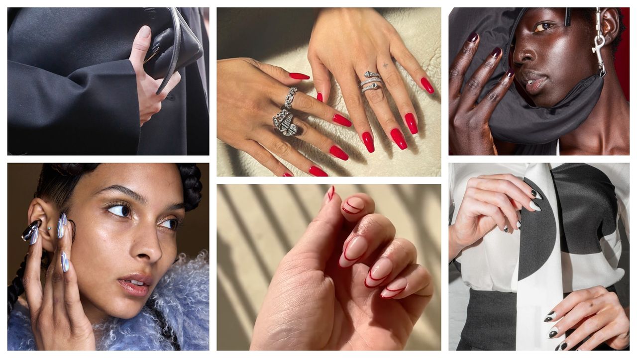 a collage of fall 2024 nail trends