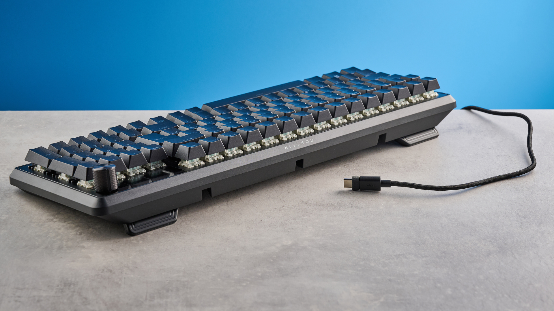 The Corsair Vanguard Pro 96 in black, on a stone surface