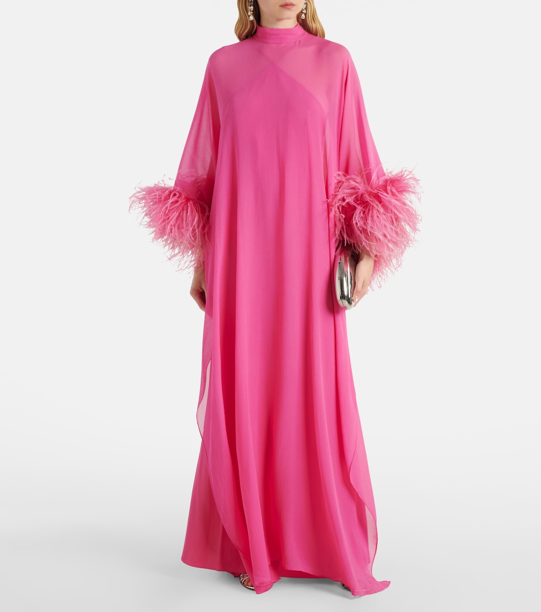 Penelope Feather-Trimmed Silk Kaftan
