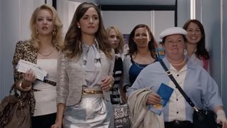 Rita, Helen, Annie, Lillian, Megan, and Becca heading on the plane to Vegas in Bridesmaids.