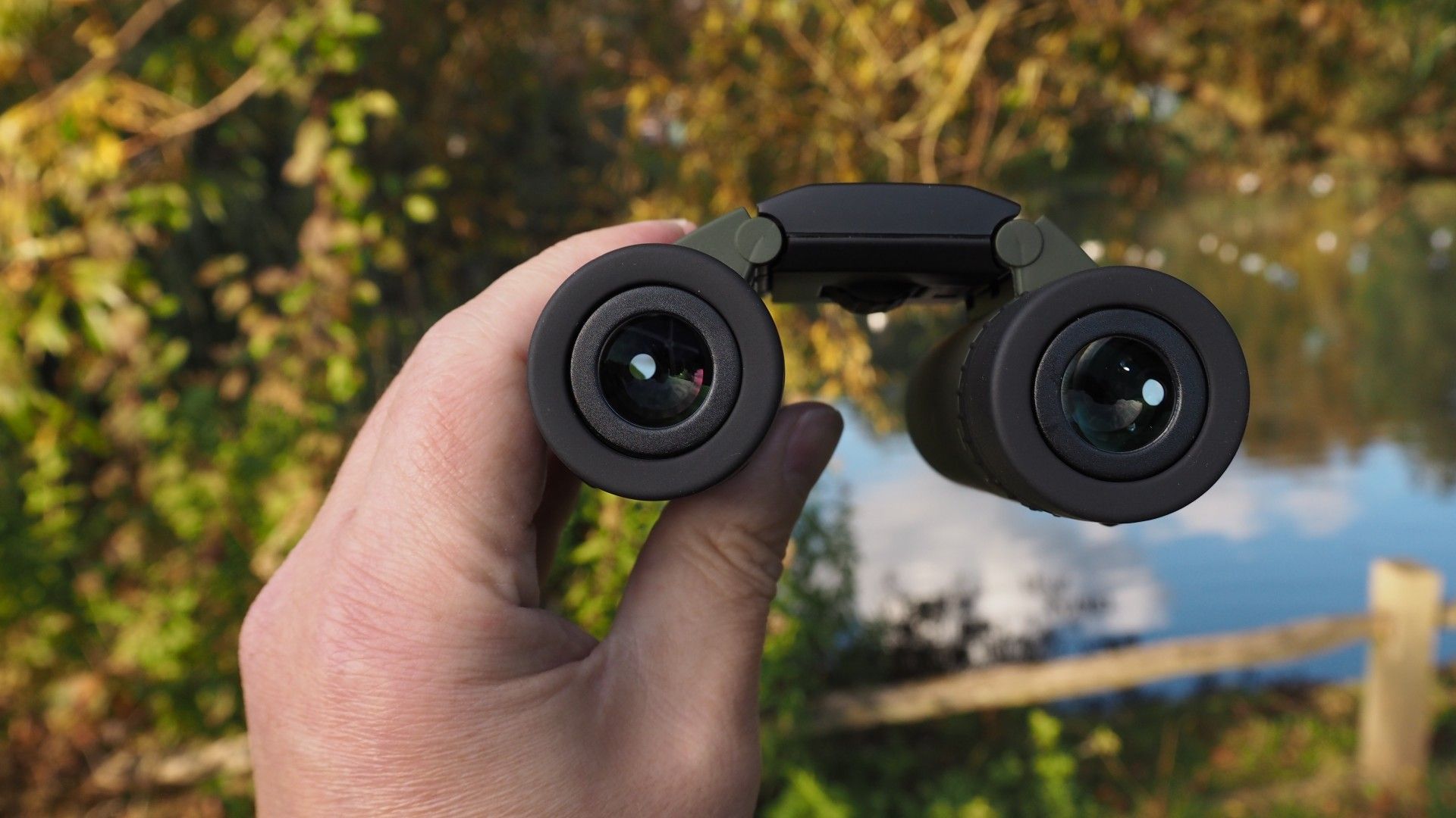 Close up photo of the Olympus 8x25 WP II binoculars