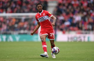 Middlesbrough player Chuba Akpom in action during the Sky Bet Championship between Middlesbrough and Coventry City at Riverside Stadium on May 08, 2023 in Middlesbrough, England.