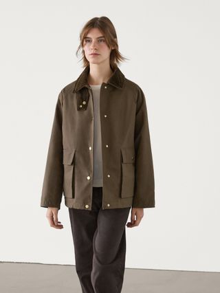 massimo dutti, 100% Cotton Waxed Parka with Snap Buttons