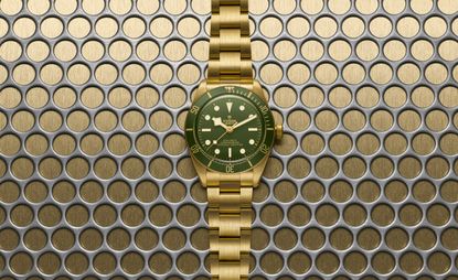 Tudor watch on mesh background, one of our pick of gold watches