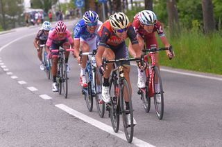 Vincenzo Nibali leading Thibaut Pinot, Ilnur Zakarin, Nairo Quintana and Domenico Pozzovivo on stage 20 of the Giro d'Italia