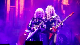 K.K. Downing and A.J. Mills of KK’s Priest performs at Alcatraz Metal Fest on August 12, 2023 in Kortrijk, Belgium.