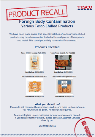 Tesco recalled pastry items notice