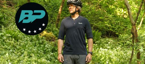Shot of the front of the Rapha Explore Zip Neck technical T-shirt