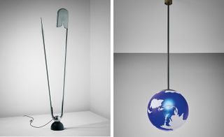 Left, Epingle de Nourrice standard lamp and Right, from Modern Masters, a rare ceiling light