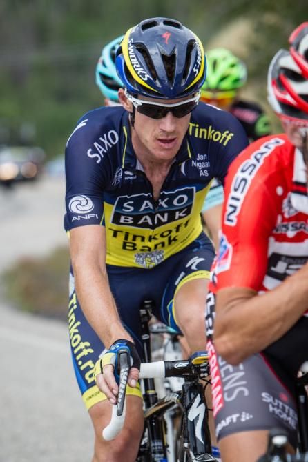 Michael Rogers (Saxo-Tinkoff) in the break before taking off on his own.