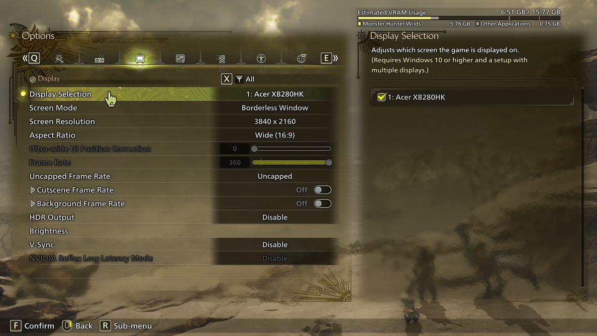 Monster Hunter Wilds PC graphics settings menus