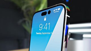 An unofficial render of the iPhone 14 Pro, focussing on the Face ID and camera cutouts