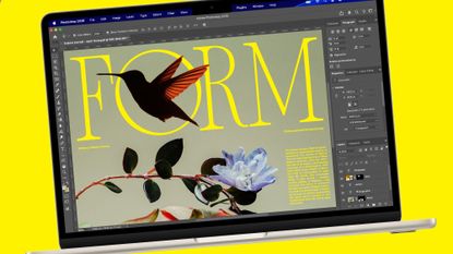 The Apple MacBook Air M5 on a yellow background