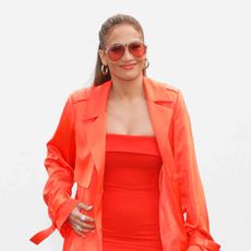 Clothing, Red, Orange, Outerwear, Coat, Fashion, Trench coat, Pink, Overcoat, Peach, 