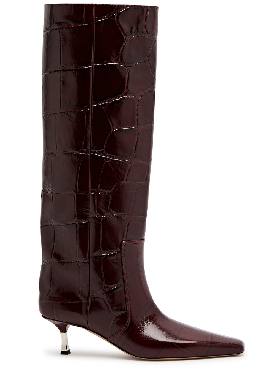 Bettina 55 Knee-high crocodile-effect leather boots