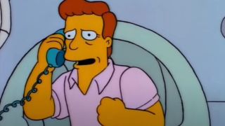 Troy McClure takes an enthusiastic phone call in The Simpsons.