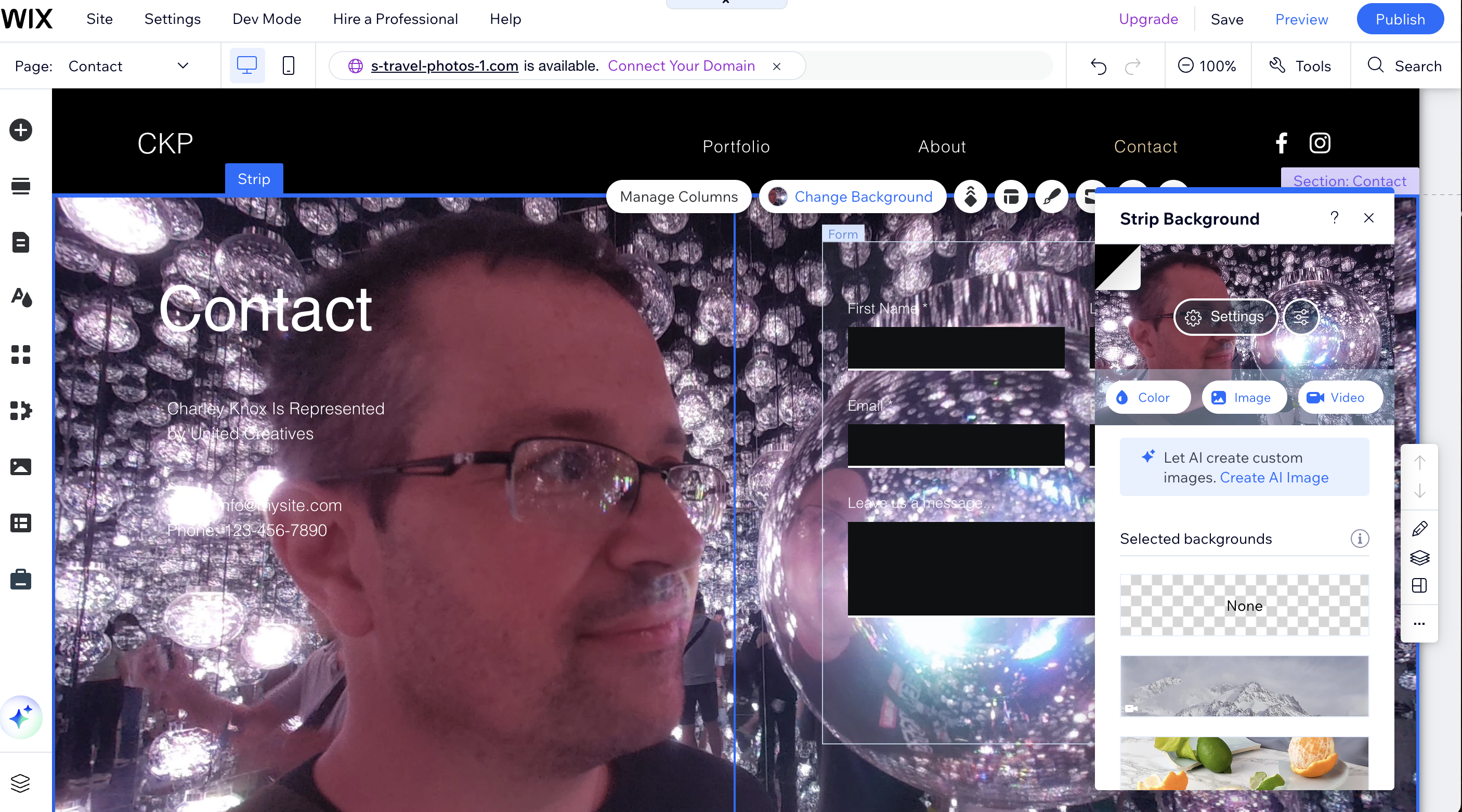 Contact page being edited in Wix Classic