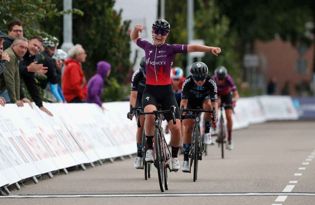 WEERT NETHERLANDS AUGUST 27 Lonneke Uneken of Netherlands and Team SD Worx celebrates winning during the 23rd Simac Ladies Tour 2021 Stage 3 a 1259km stage from Stramproy to Weert SLT2021 UCIWWT on August 27 2021 in Weert Netherlands Photo by Bas CzerwinskiGetty Images